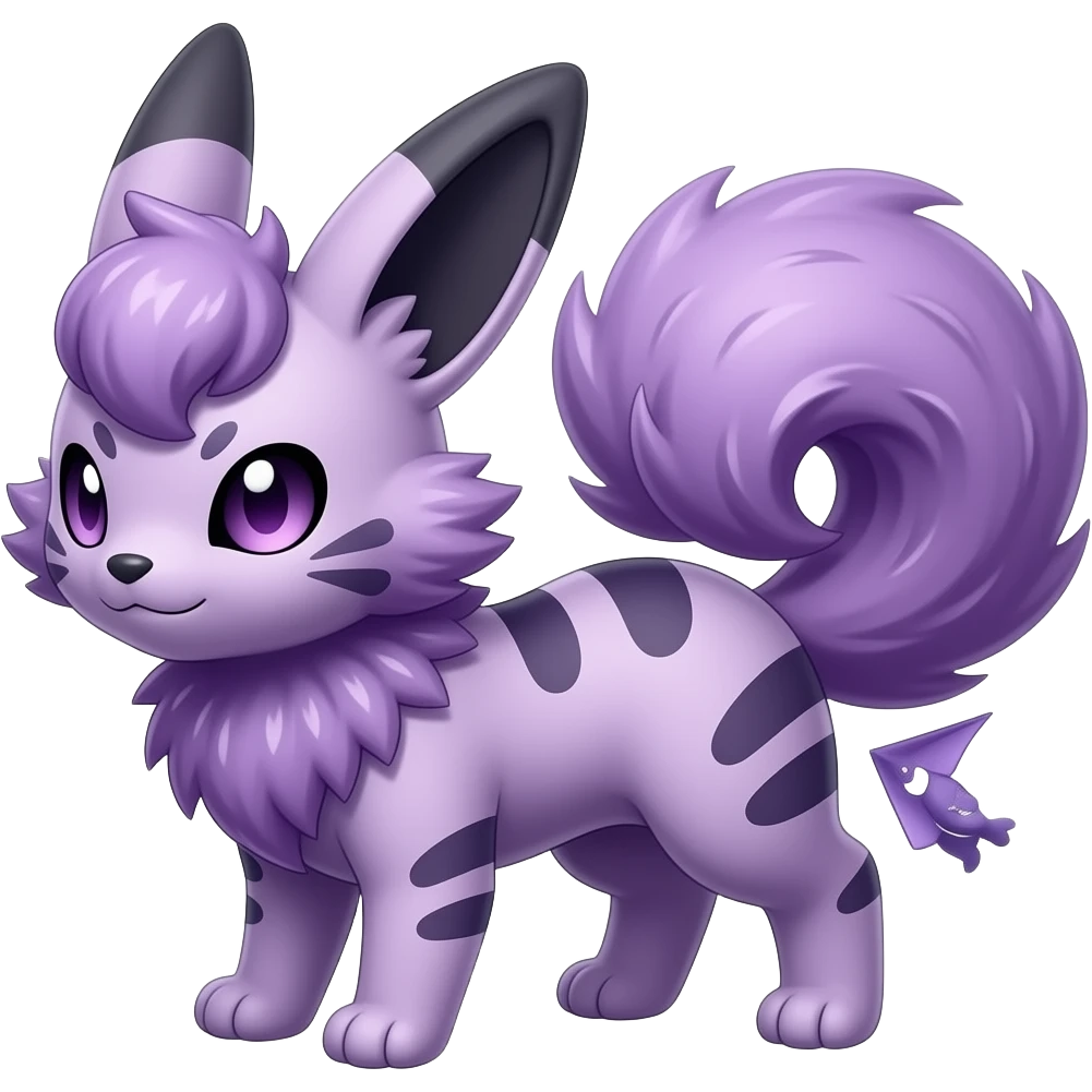 Realistic randomly patterned shiny Wisteria-Thistle-Violet-colored Demonic Furret-Umbreon-Noibat-Litten-Zorua-Pokémon-Fakémon-hybrid emoji