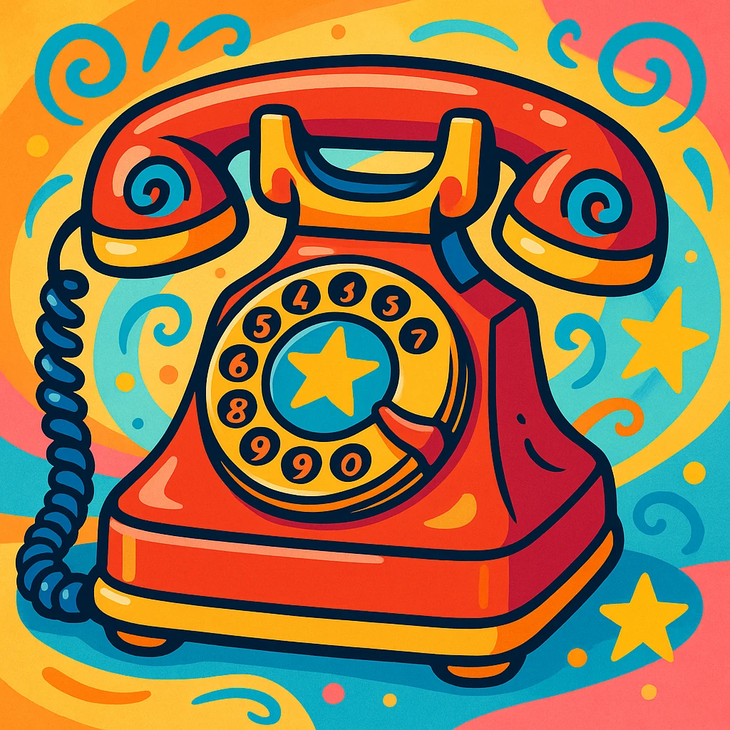 A 1940s-style phone, cartoon style, vibrant colors, playful design, whimsical details. emoji