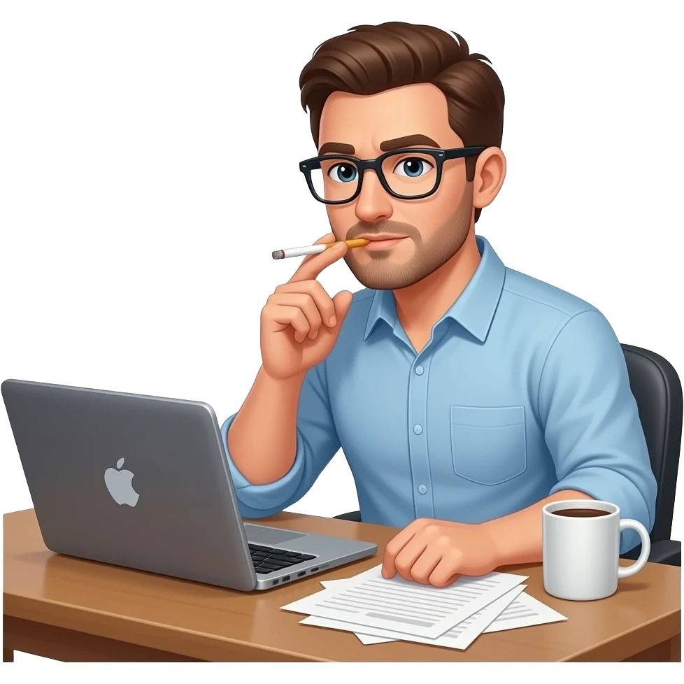 Man working at his desk vaping emoji