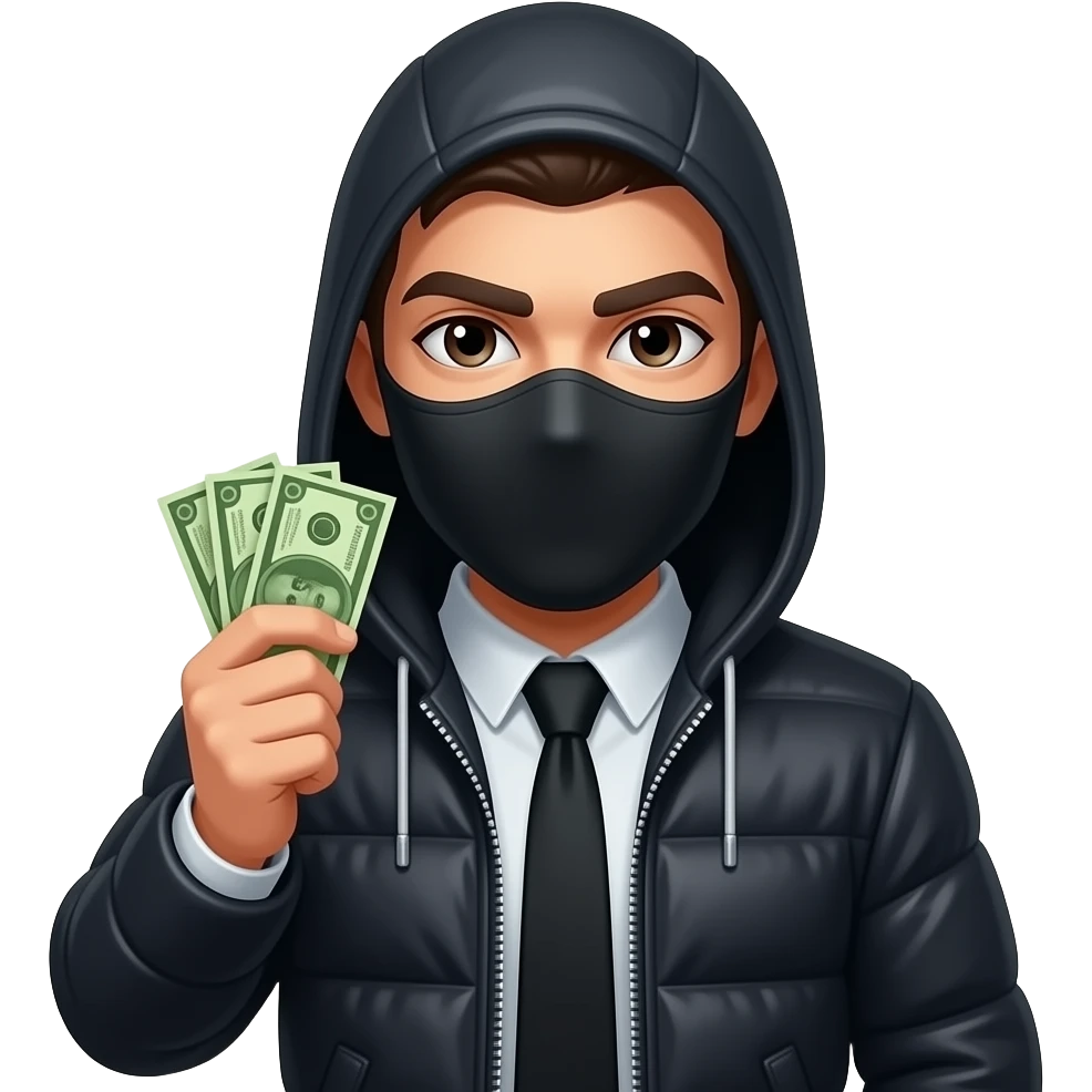 He will be a thief with money in his hand and his eyes will be masked. emoji