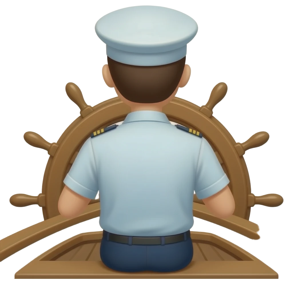 captain at the helm of the boat, back view emoji