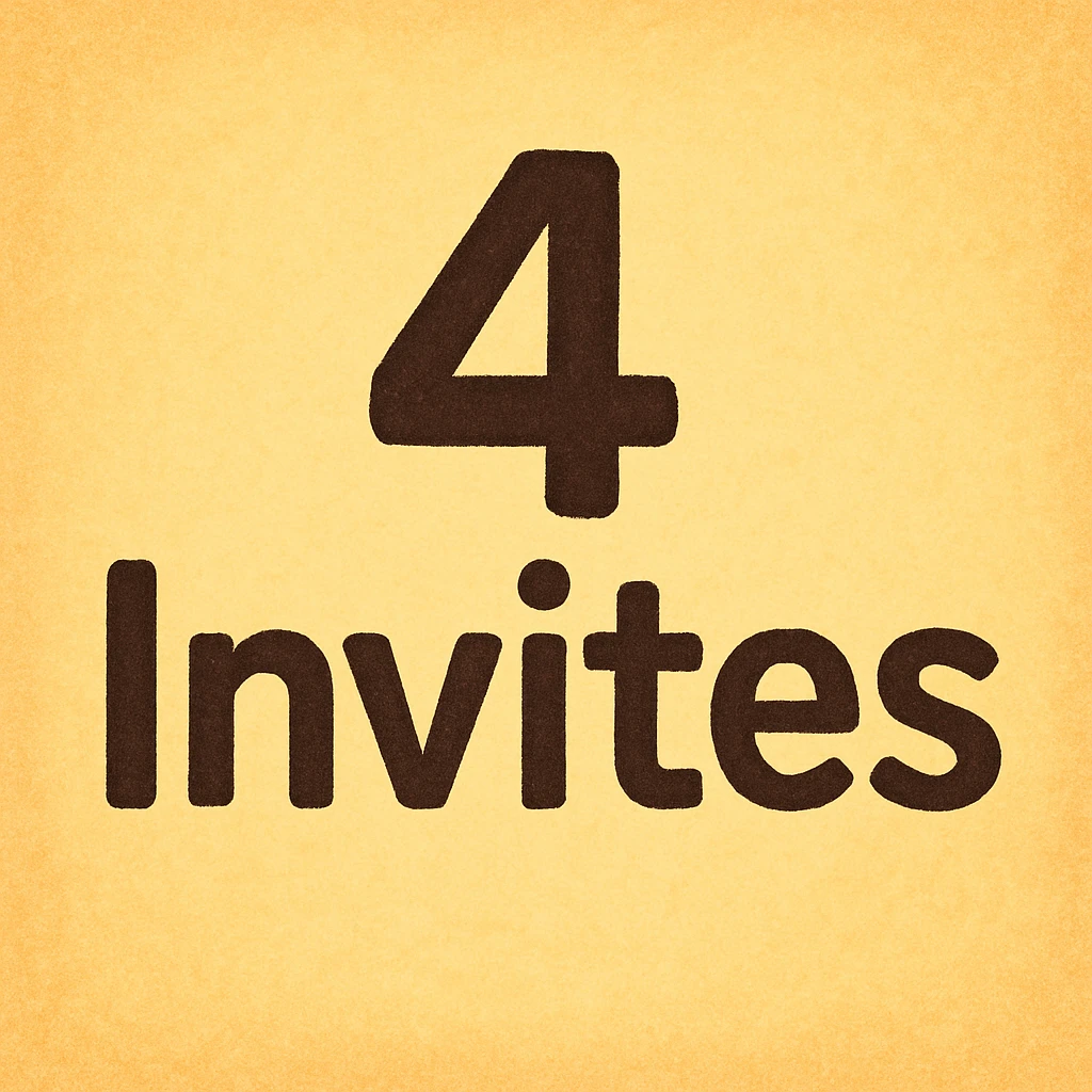 128x128 image with the text '4 Invites' in bold black font, centered on a smooth yellow gradient background, clean, legible, no extra icons or decorations emoji