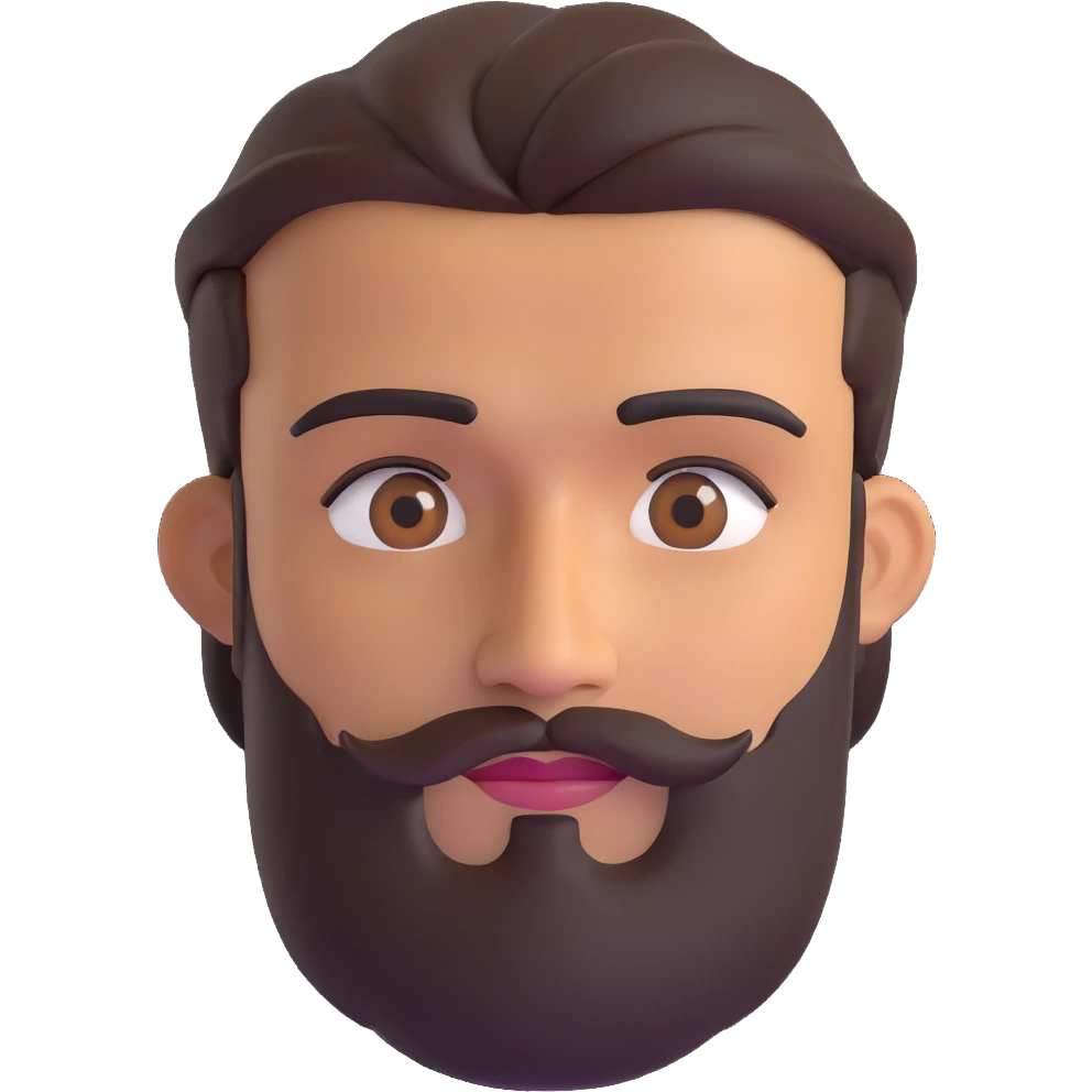 man with medium beard, connected eyebrows, olive tan skin, and brown eyes emoji