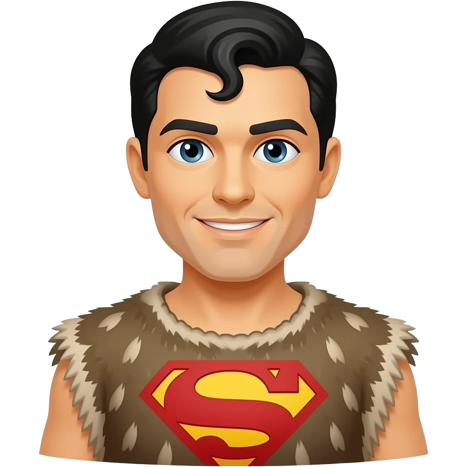 a superman wearing ancient animal skin cloth, half body, icon, yellow skin skin emoji