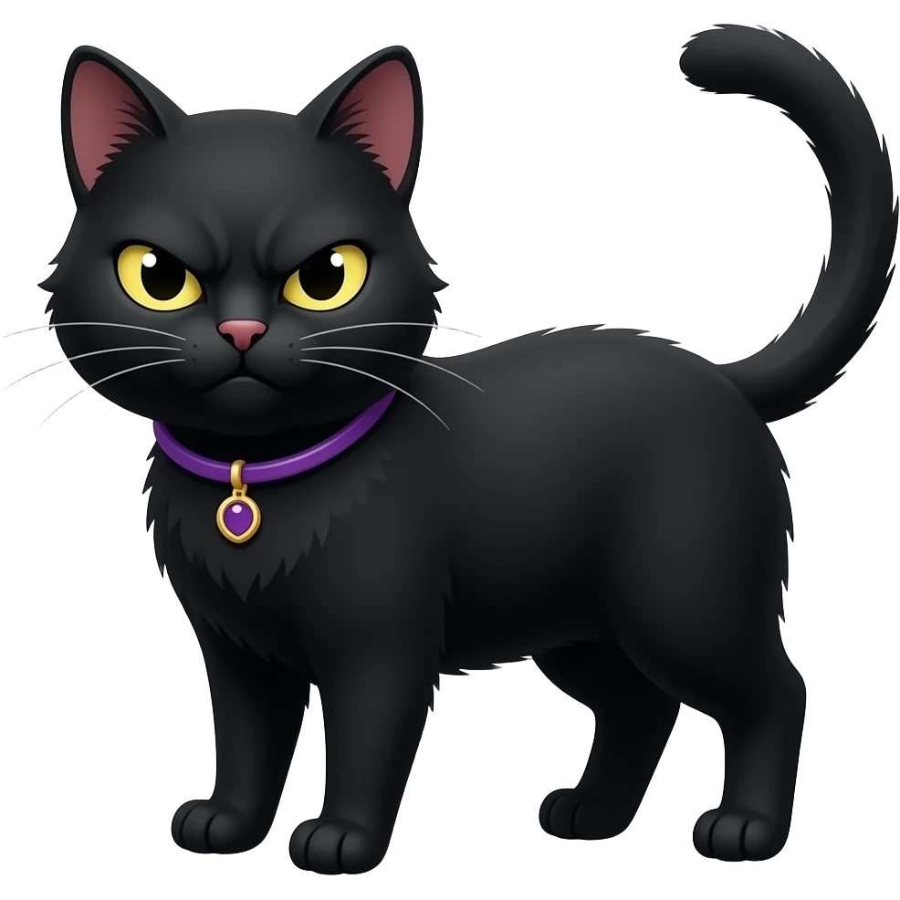 angry black cat with purple necklace emoji
