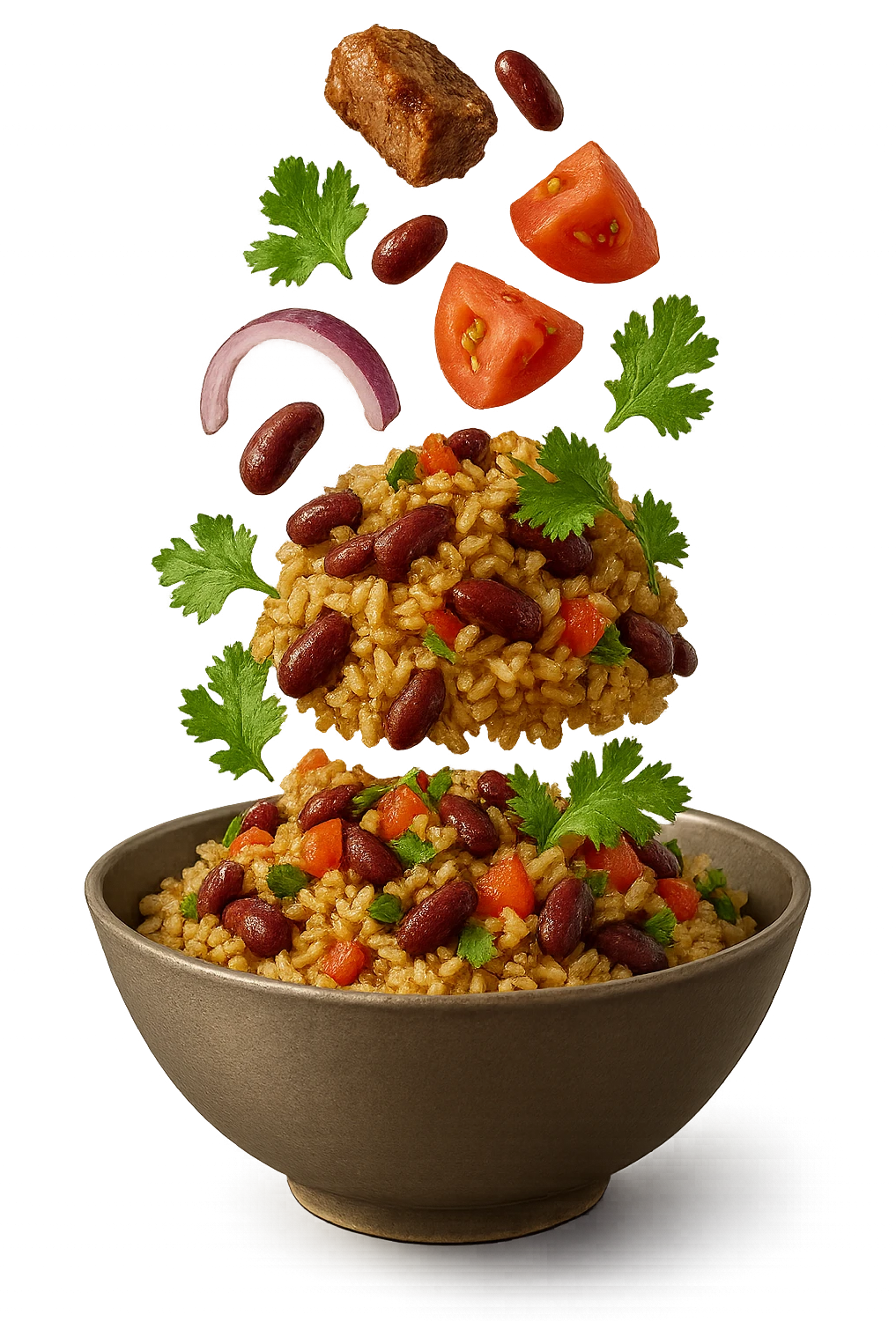 bowl in cui cade cibo da ristorante, iperrealistico 4k emoji