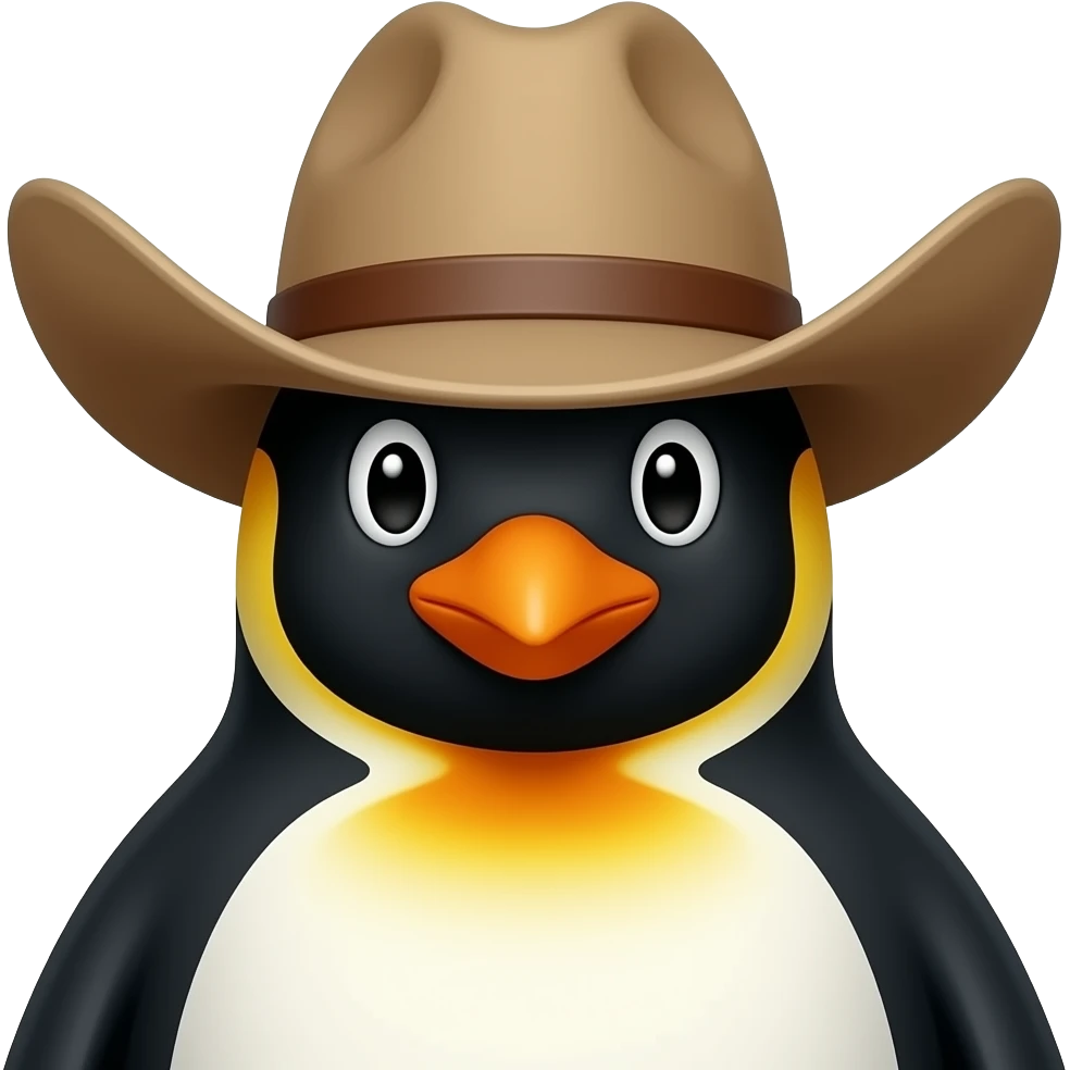 penguin with half body close up wear a cowboy hat emoji