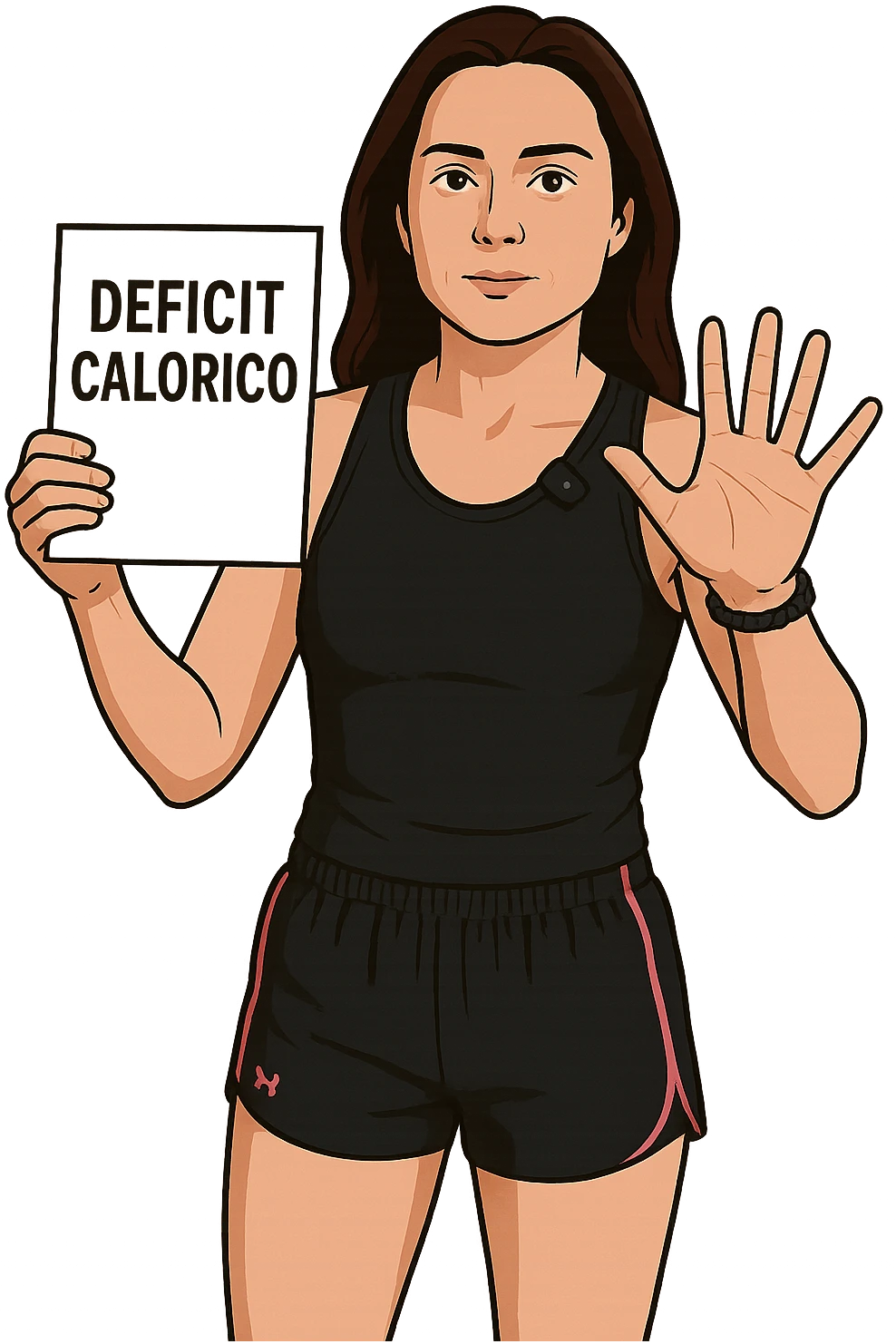 Donna con in mano una dieta con scritto "Deficit Calorico" emoji