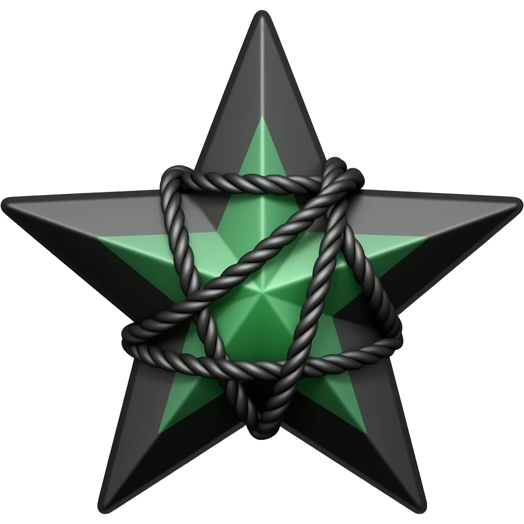 Black and green star with black ropes across it emoji