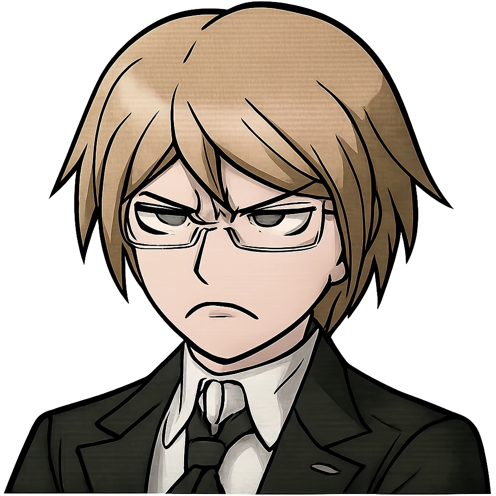 Danganronpa style emoji of unhappy Byakuya Togami emoji
