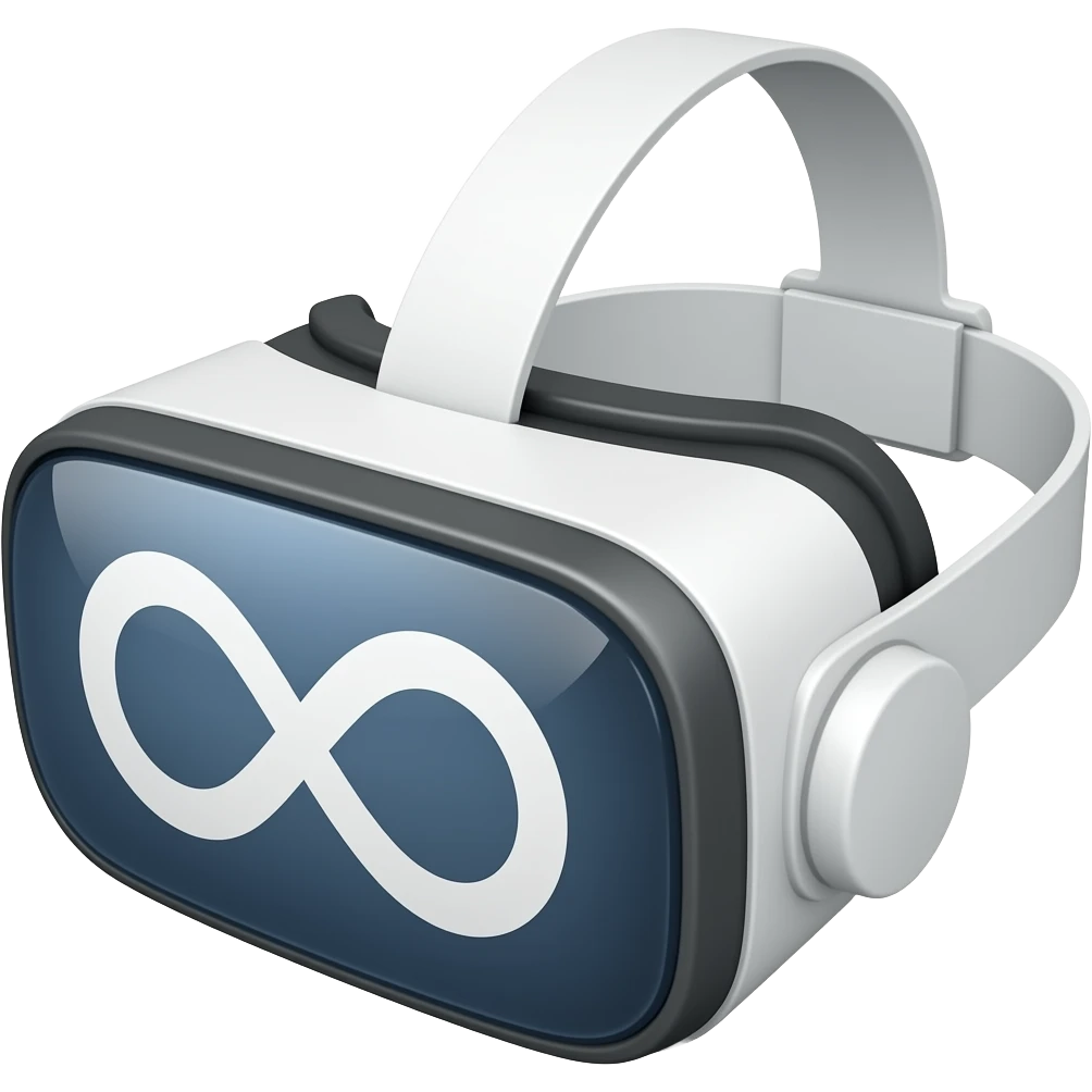 White Virtual reality headset with a white infinity symbol over and a soft white strap emoji