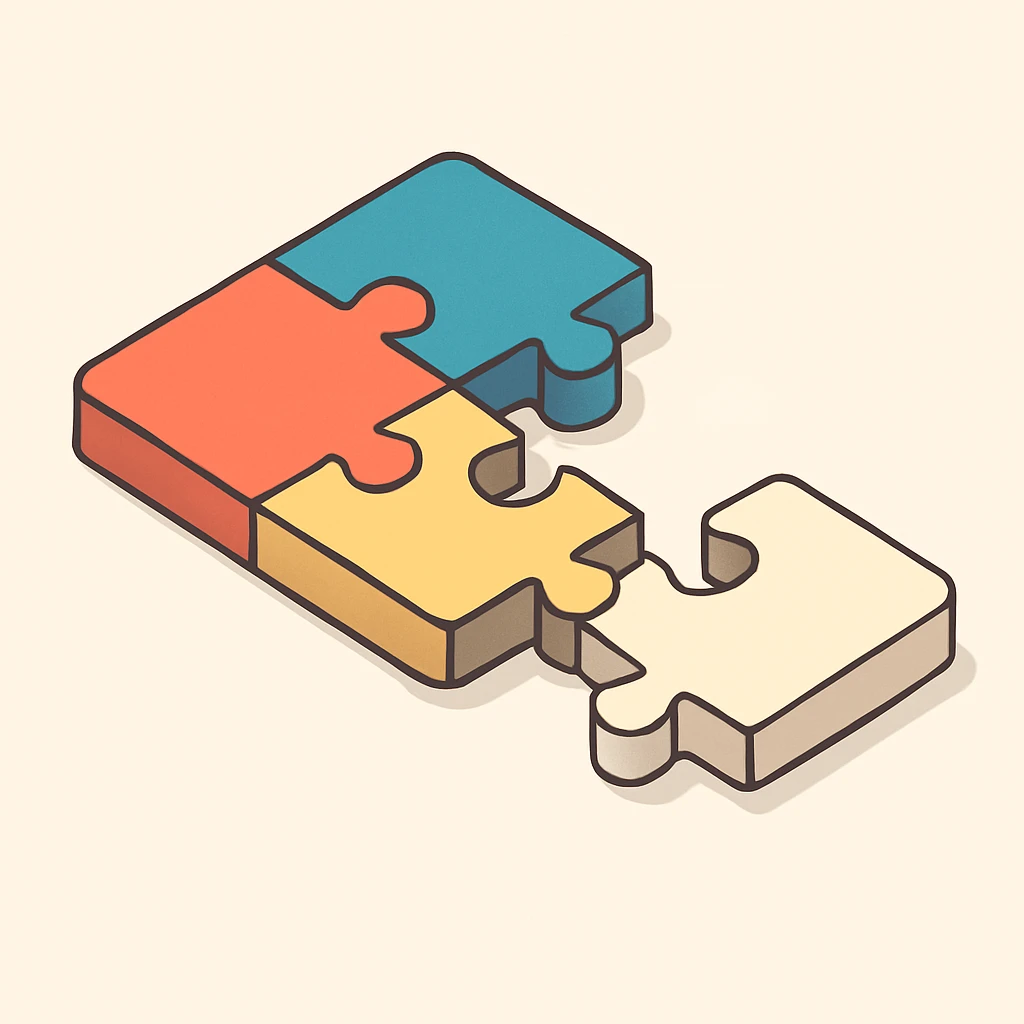 puzzle with a missing piece, symbol of seeking balance and wholeness, 2D isometric style, simple shape, clear shadows and highlights emoji