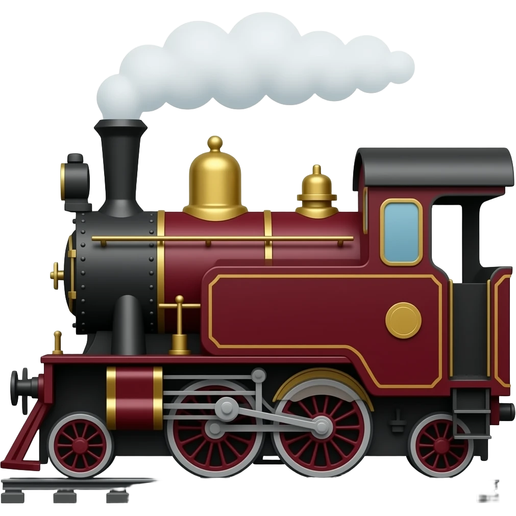 side view of a maroon steam train, classic emoji style, free-standing emoji