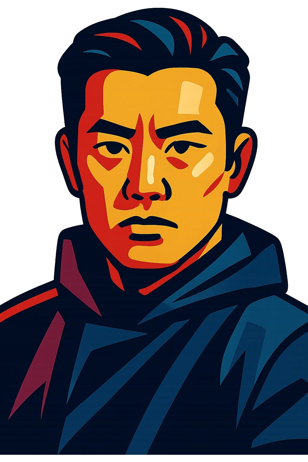 Portrait of the person in a vibrant toon style, colorful cartoon, expressive and lively, with a transparent background. emoji