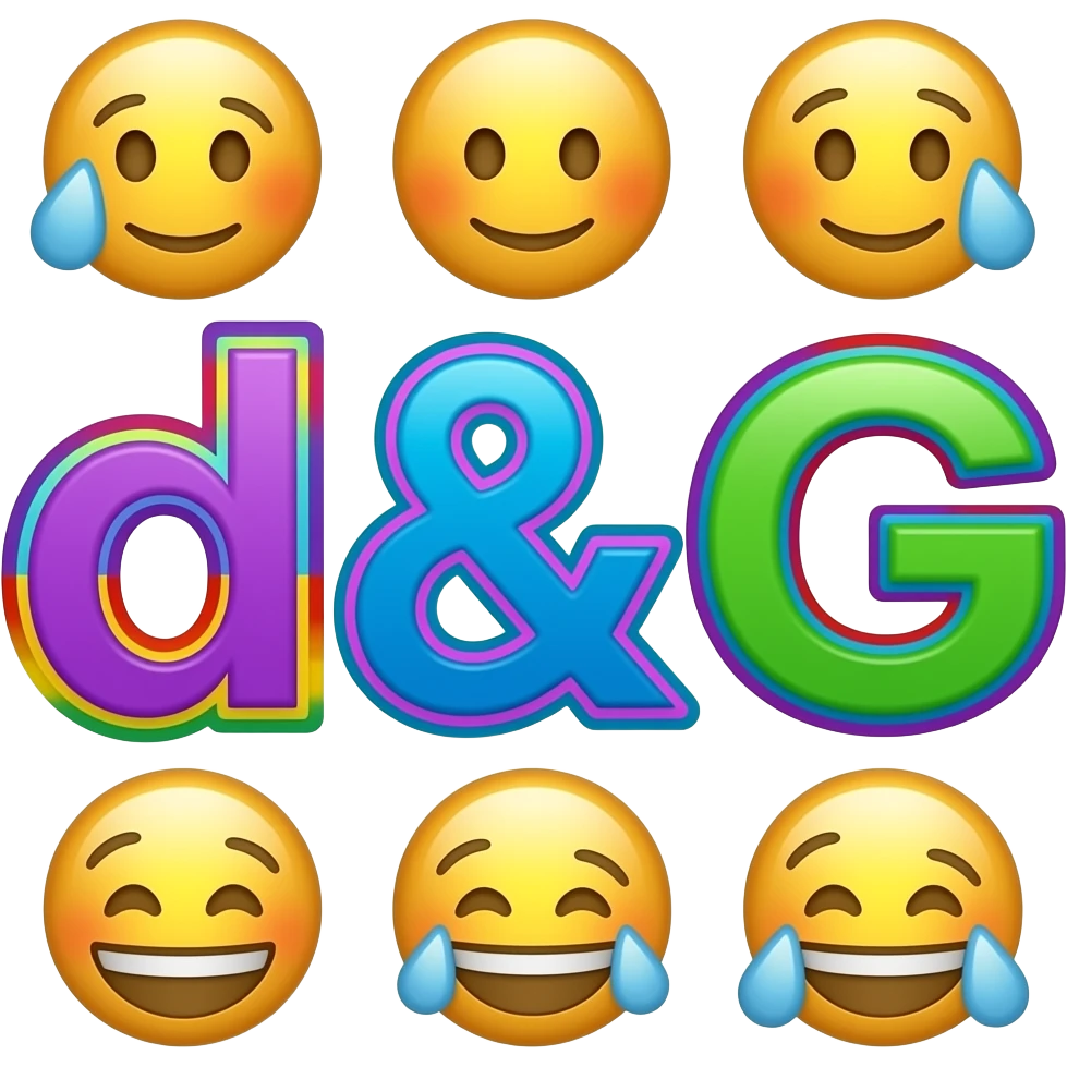 name "d&g" in purple bright blue lime green 3D style typography lettering, each color of the rainbow as a border outlined around each letter, isolated, 3d rendering, no emoji icons no emoji faces and must have no human figures emoji