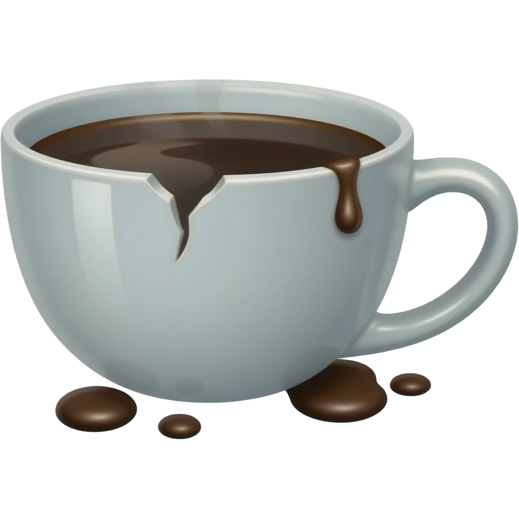 broken coffee cup, coffee is slipping from the broken part emoji