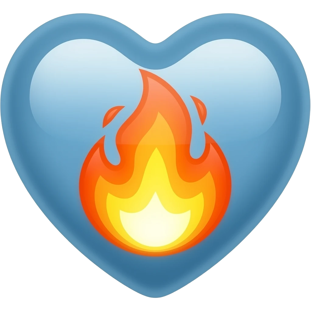 Coeur bleu enflammé les flammes sortant du coeur emoji