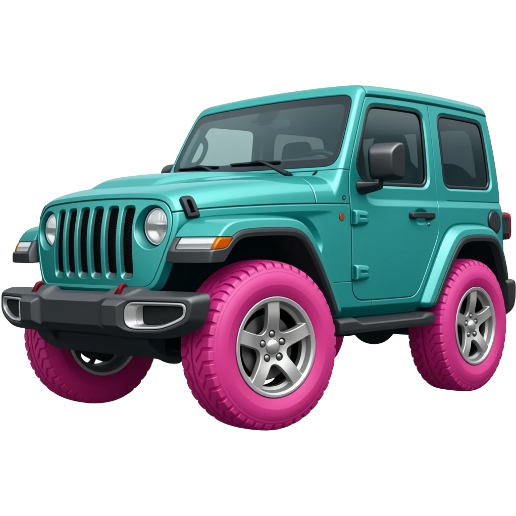 teal jeep, with pink tires emoji