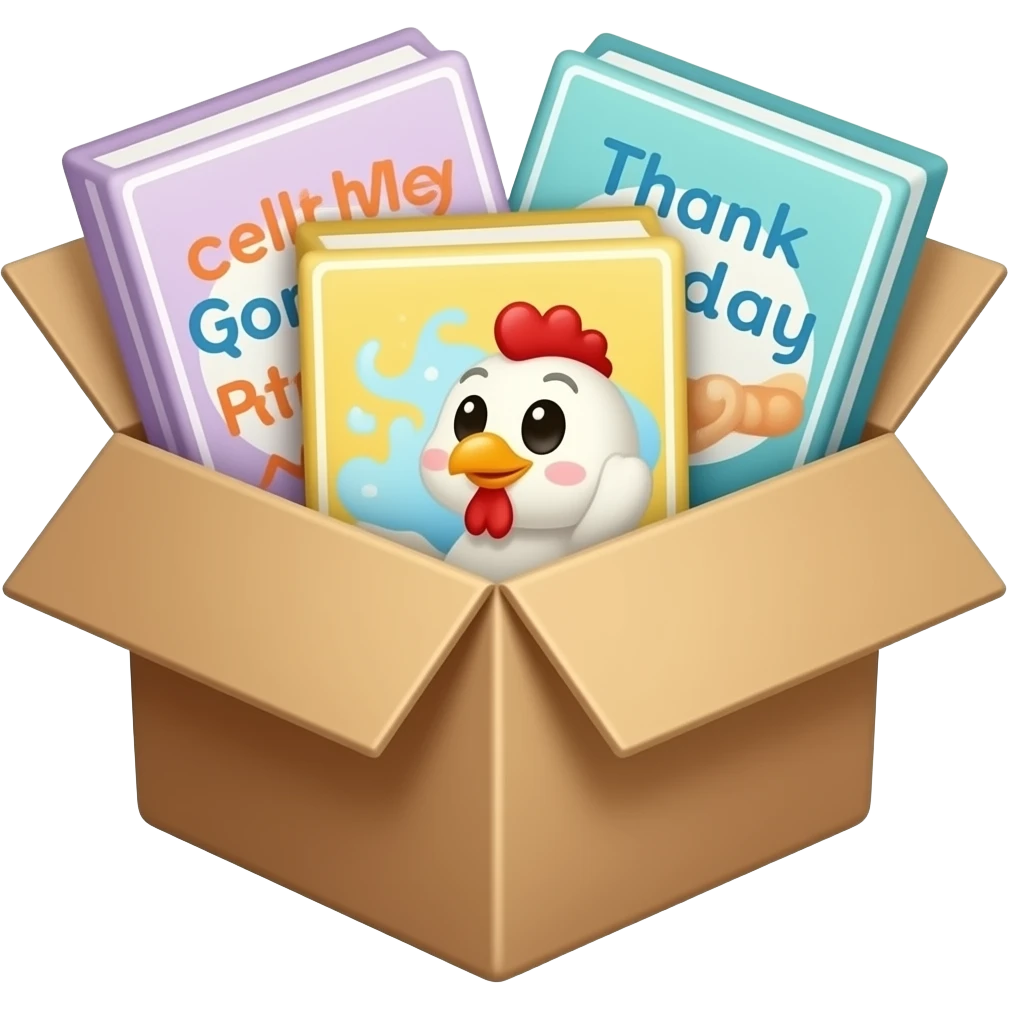 Packages in the box, get well cards for chicken pox, birthday cards, and thank you notes emoji