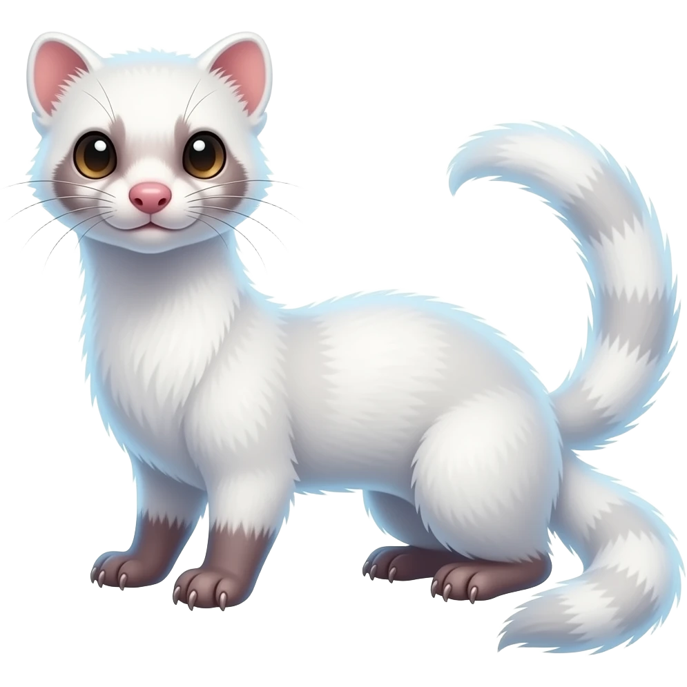 White translucent diaphanous colorful iridescent genet-Fossa-civet-mustelid-creature-hybrid, full body emoji