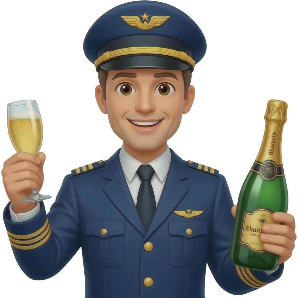 Airline pilot and crew celebrating with confetti and champagne emoji