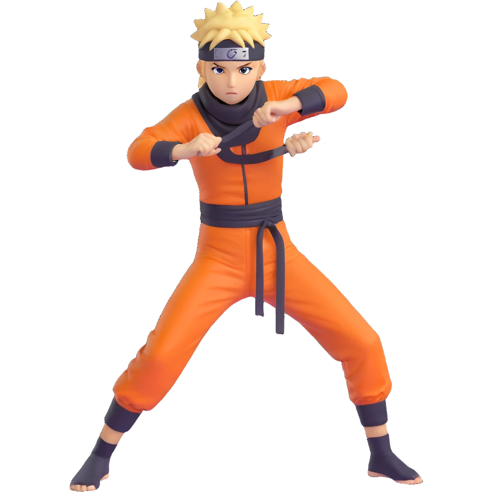 Naruto character in 3D cartoon style, spiky blond hair, orange jumpsuit, ninja headband, dynamic stance emoji
