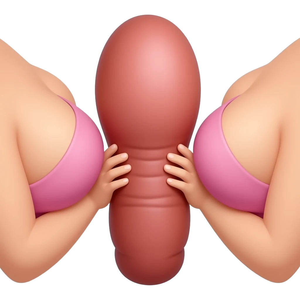 a big erected penis between big boobs emoji