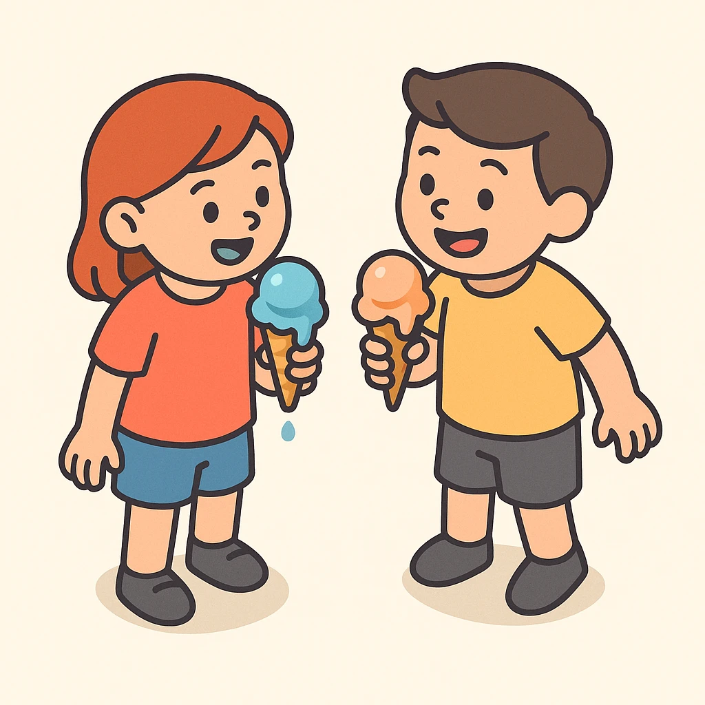 happy children with melting ice cream cones emoji