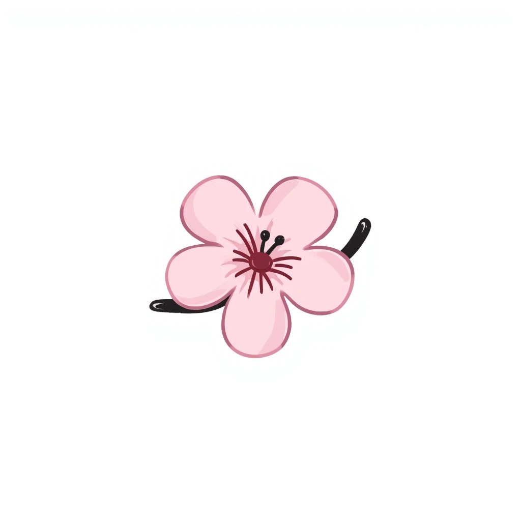single soft pastel sakura blossom, Japanese hand-drawn kawaii style, full object, transparent background, with blushing cheeks emoji