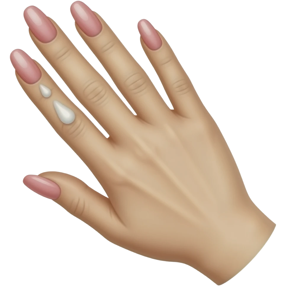 Female hand with long pink nails with lotion on her index and middle fingers emoji