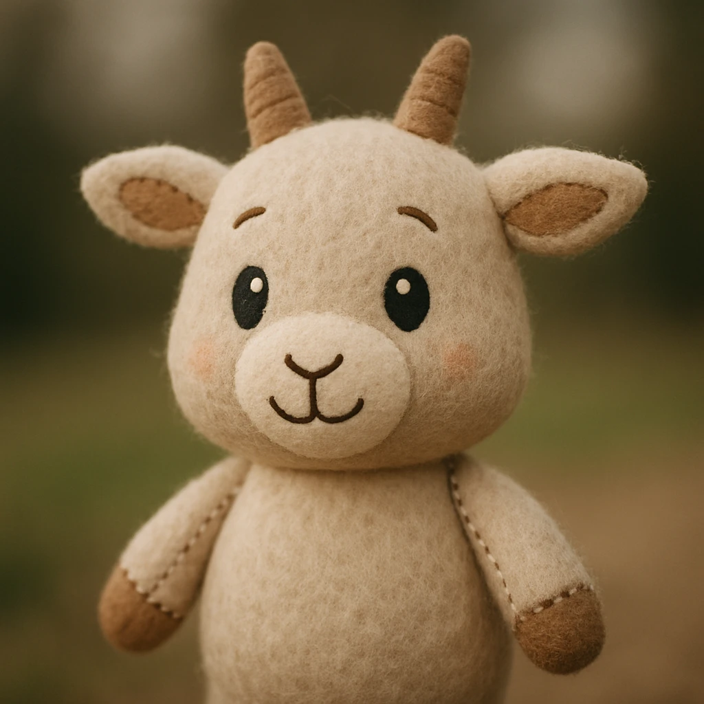 cute cartoon goat, plush portrait style emoji