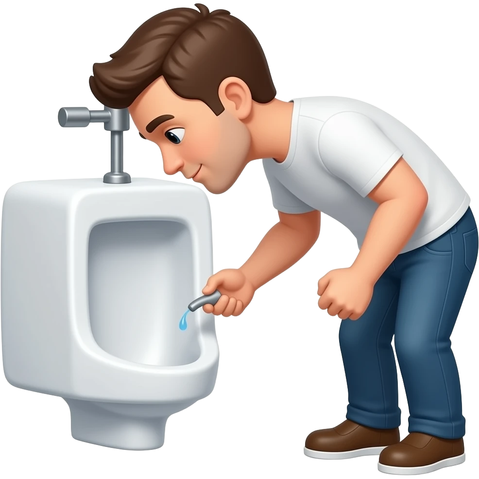 Erstelle ein Bild von einem urinal in einem öffentlichen WC, einem Mann der vor einer urinal steht und uriniert emoji