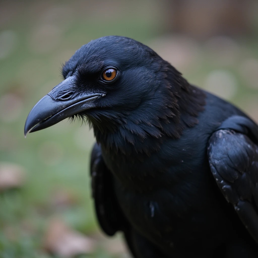 black raven bird facing left, realistic style emoji