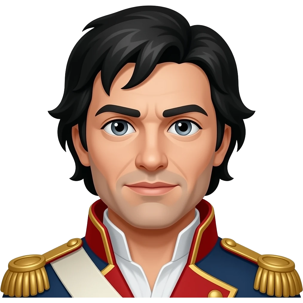 Jean Valjean from Les Mis with gray eyes, black hair, red metallic toulon emoji