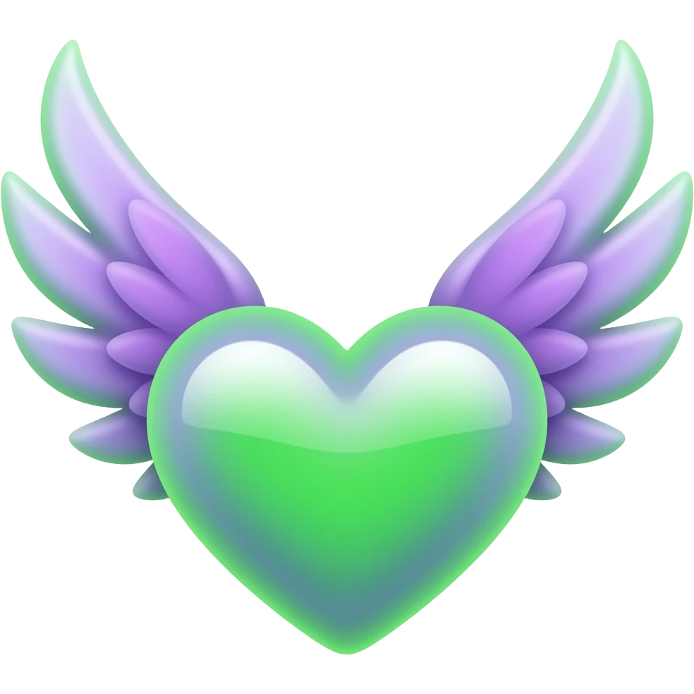 neon green and purple heart with wings emoji