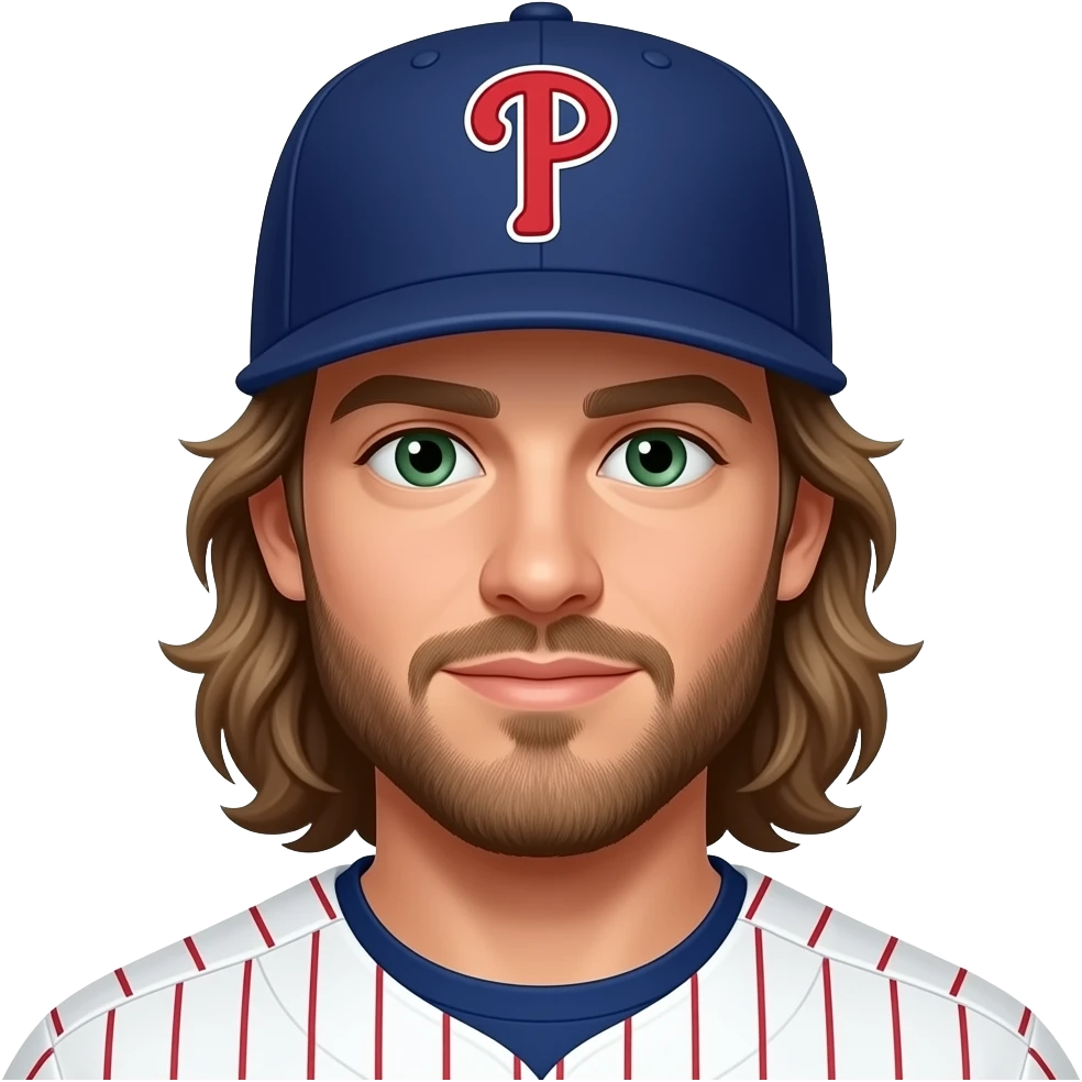 Long hair Brandon Marsh Phillies hat Light Brown long hair with scruffy long beard and green eyes emoji