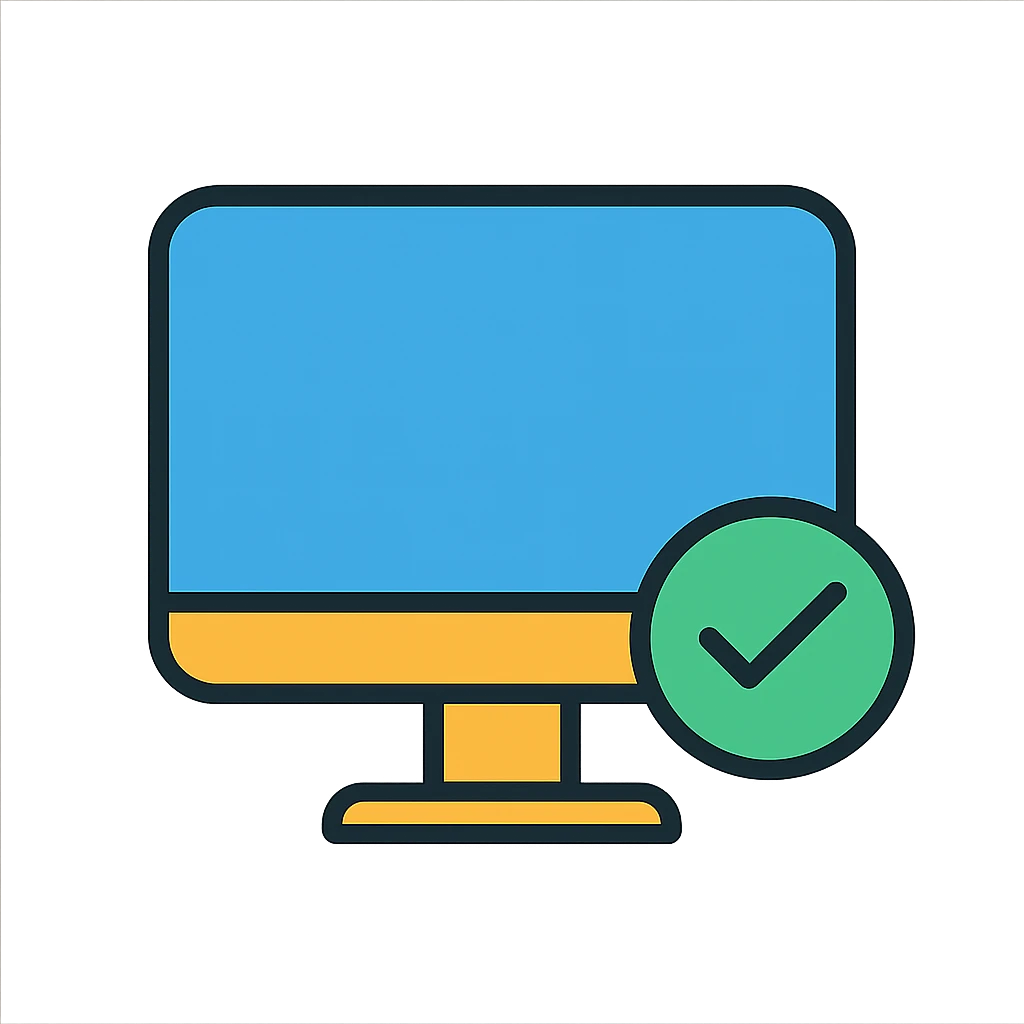 minimal style desktop monitor with a green check mark at the bottom right emoji