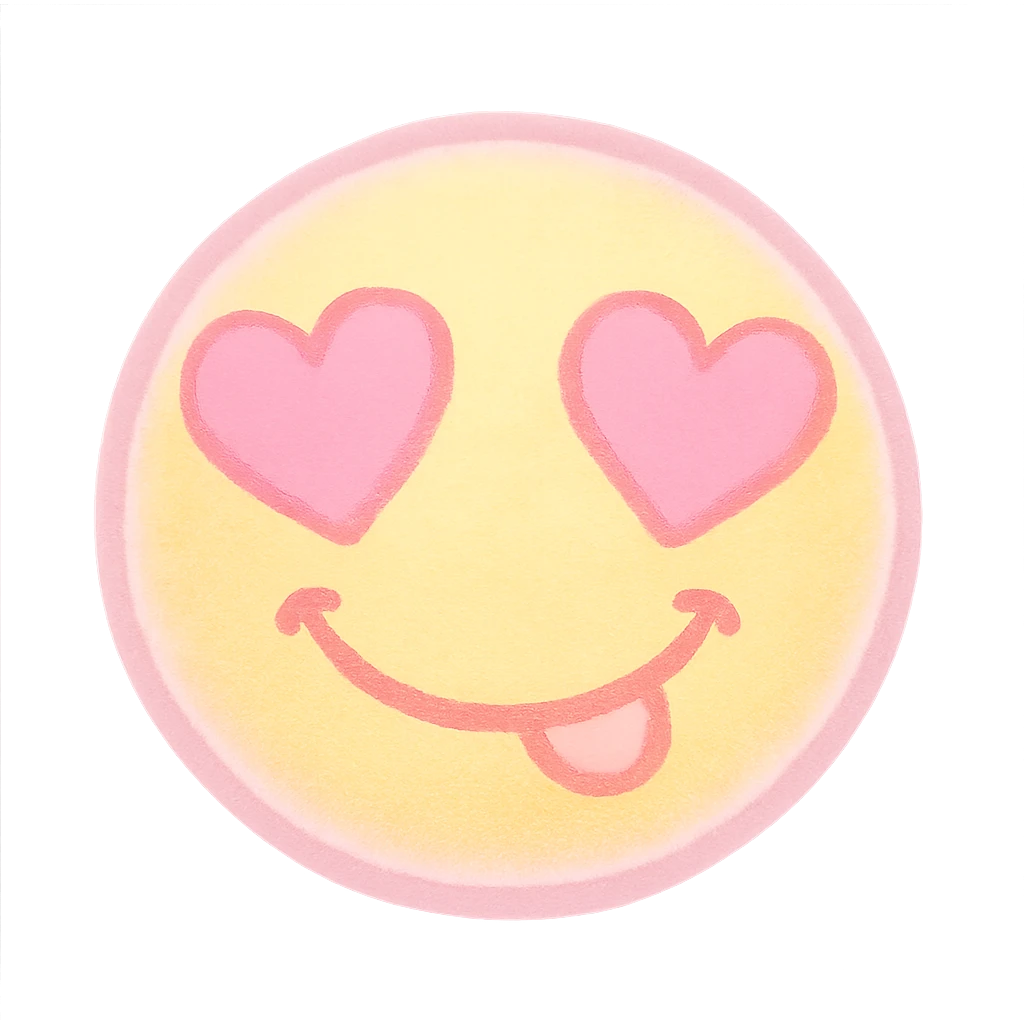 cute emoji, heart eyes, playful grin, pastel pink and yellow emoji