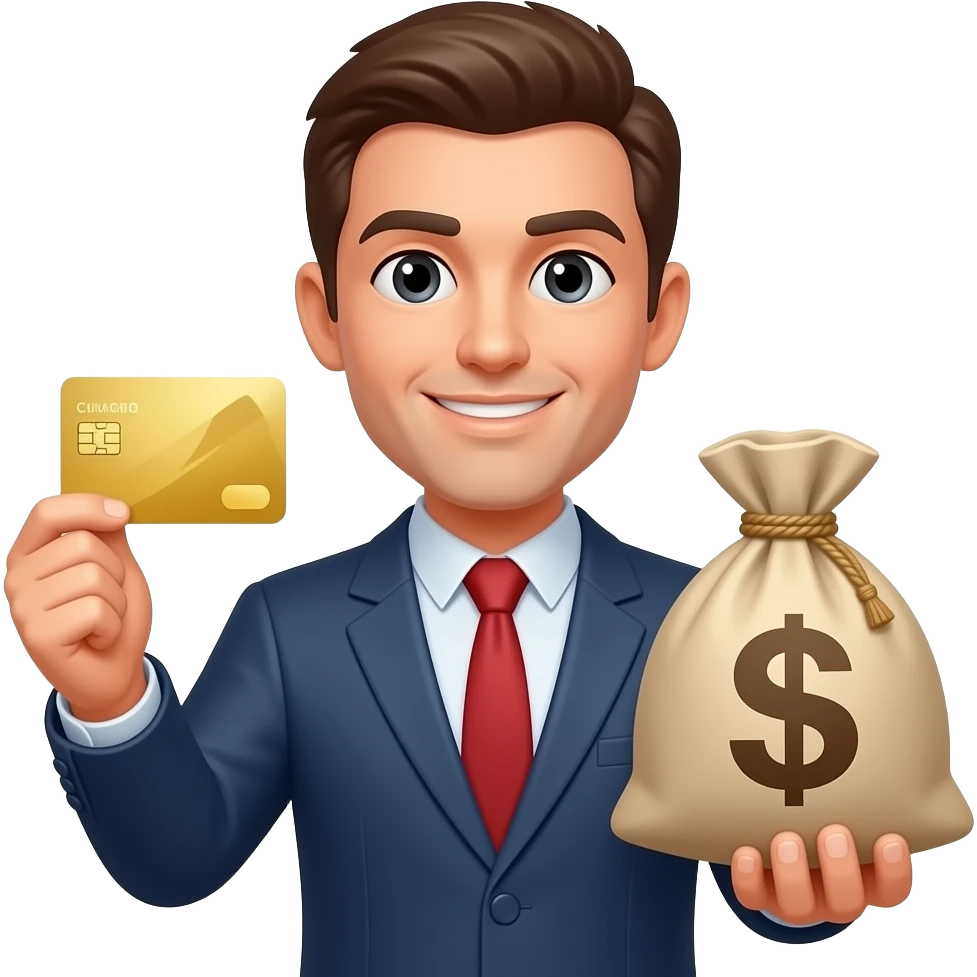 Ajoute lui une carte bancaire en or dans la main gauche et des sacs de billets dans la main droite emoji