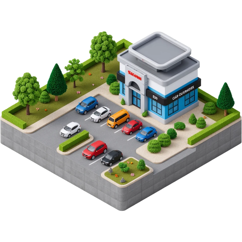 dealership lot with many cars emoji