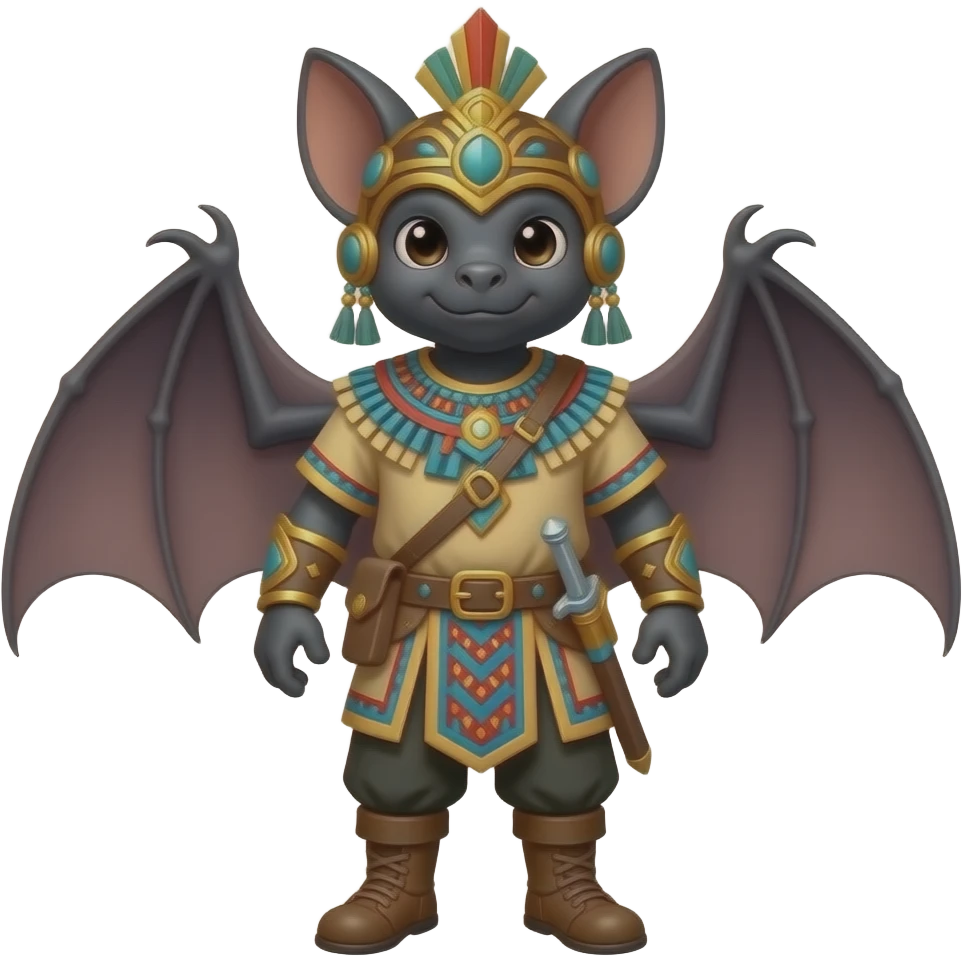 A bat dressed in medieval mayan ranger outfit. Full body. No wings. Without wings emoji