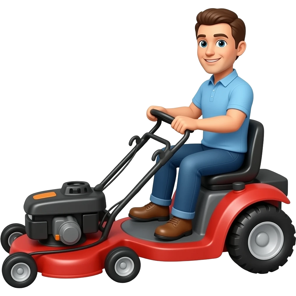 Blue collar guy driving lawnmower emoji