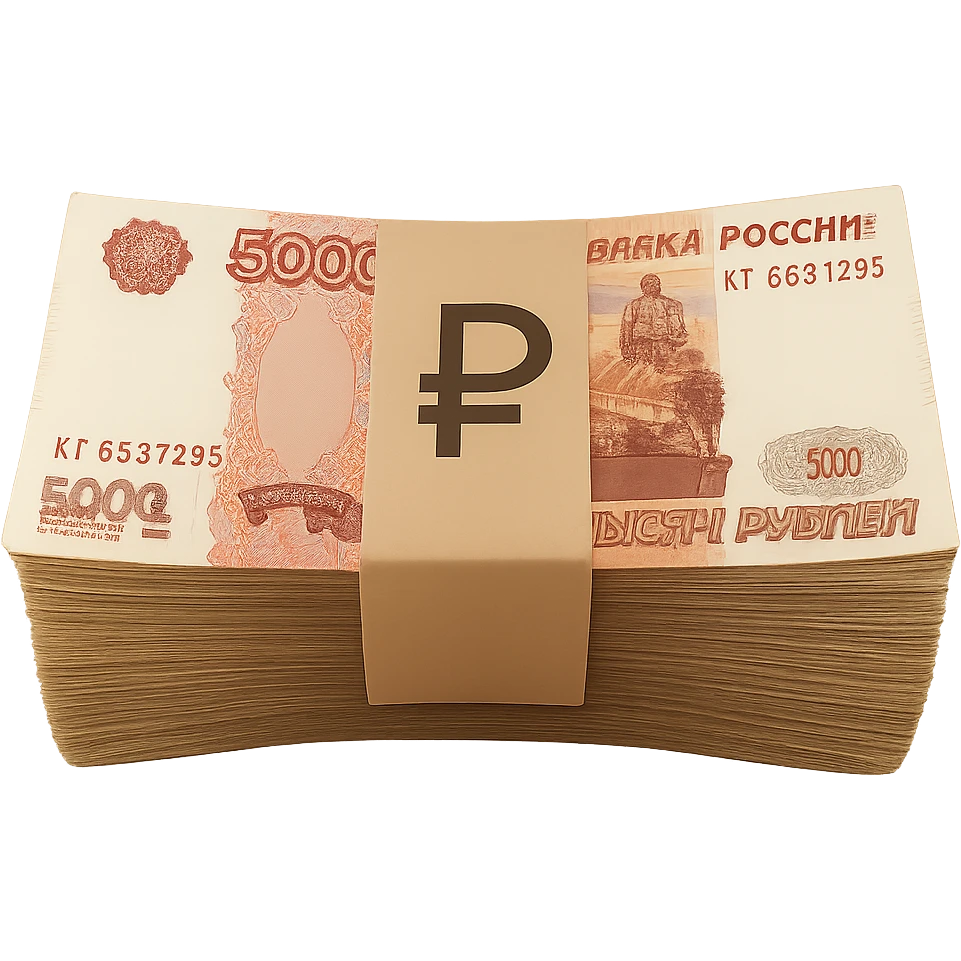 Используя такую стилистику сгенерируй пачку 5000 купюр рублей, прозрачный фон emoji