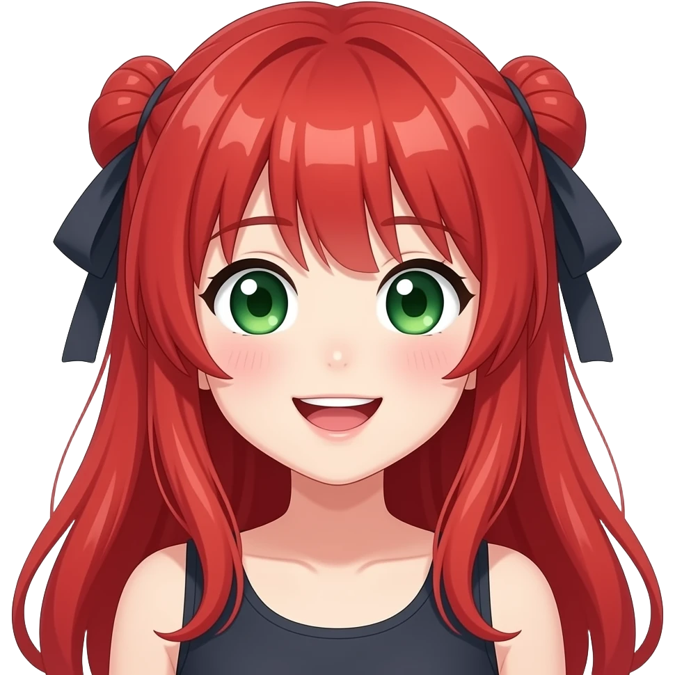 anime girl happy expression red hair green eyes emoji