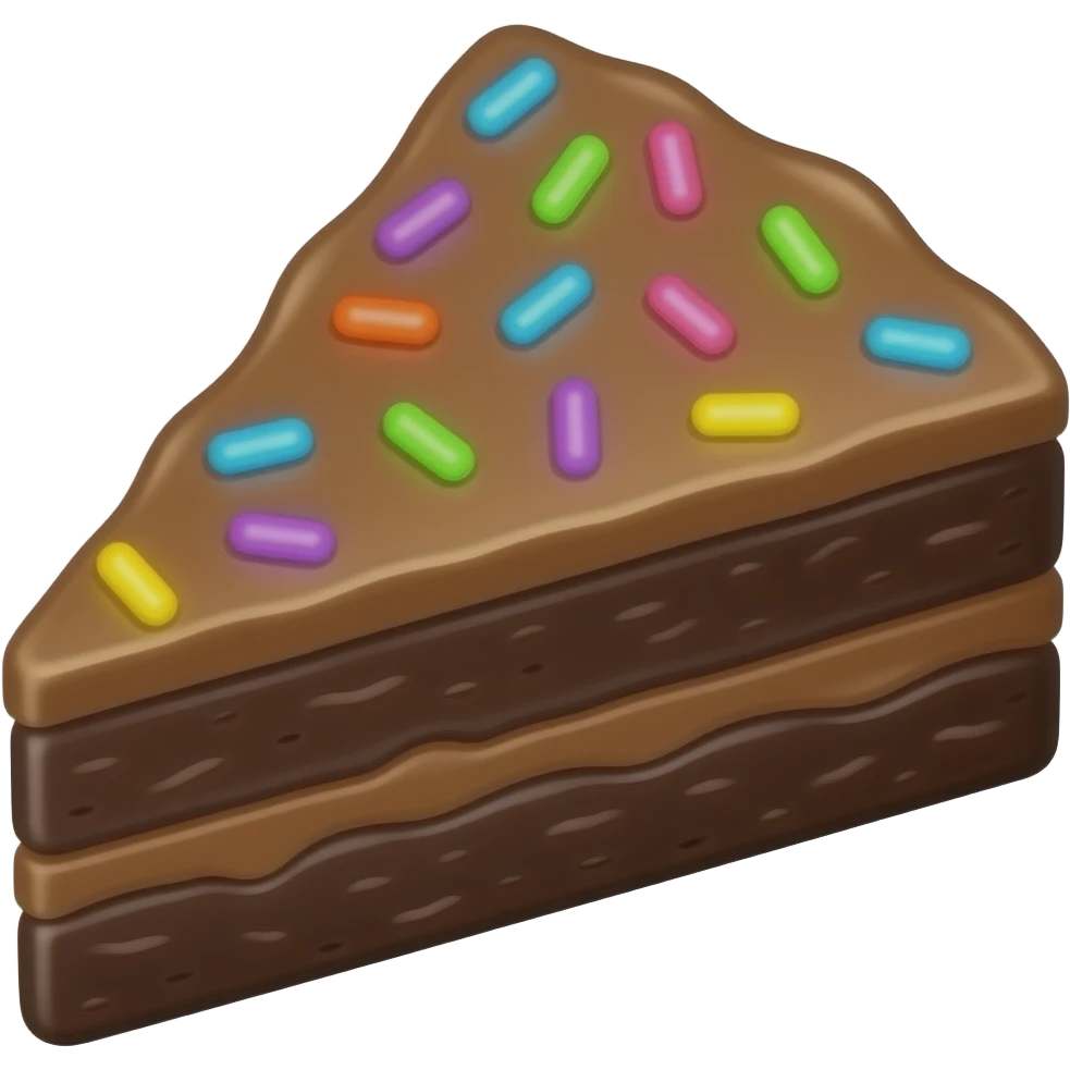 one piece of tasty brownie in cartoonistic style with colorful glowing sparkly sprinkles over it emoji