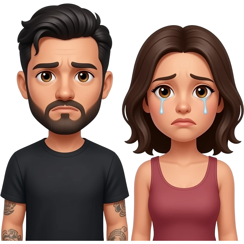 A really, really sad but they are always arguingLatino couple man has a beard, medium hair and tattoos and his wife is beautiful with hazel eyes and shoulder length brown hair and their relationship is broken emoji