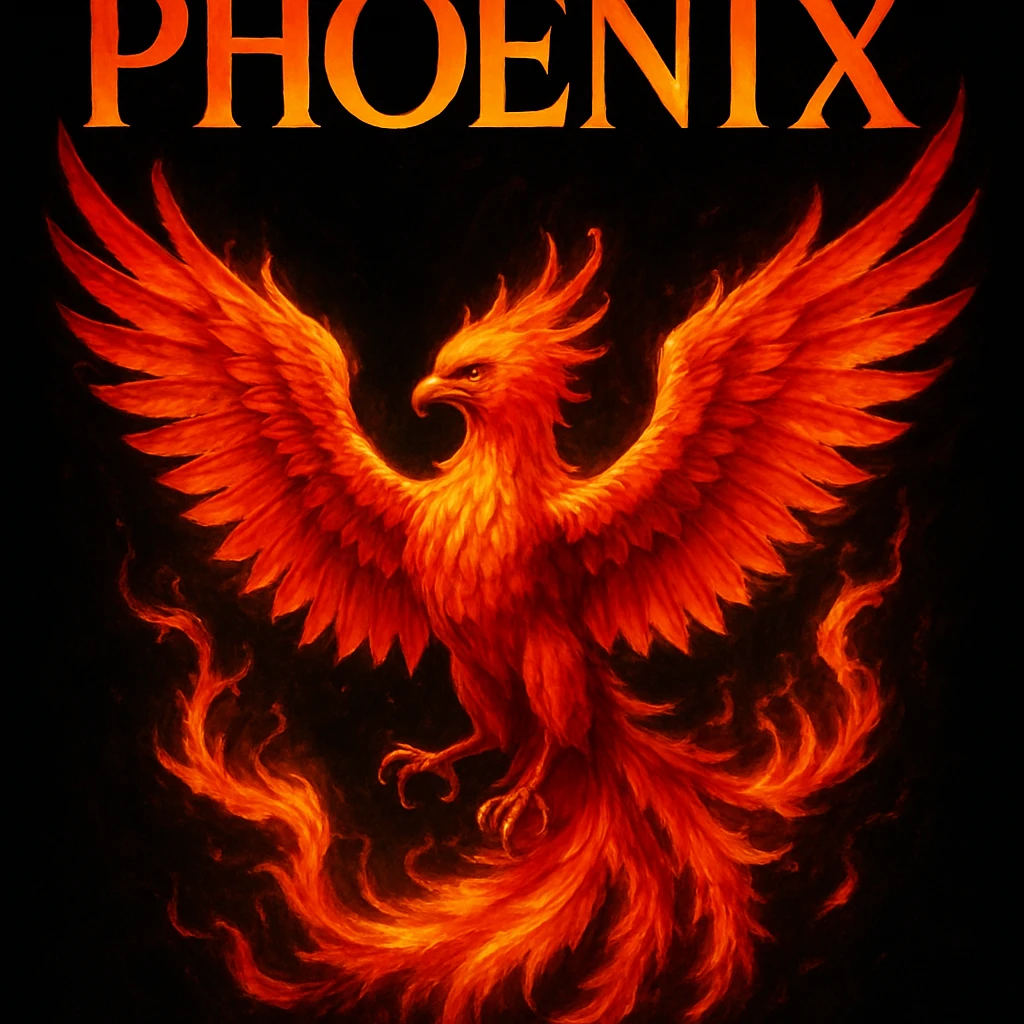 make image of phoenix with title, black background emoji