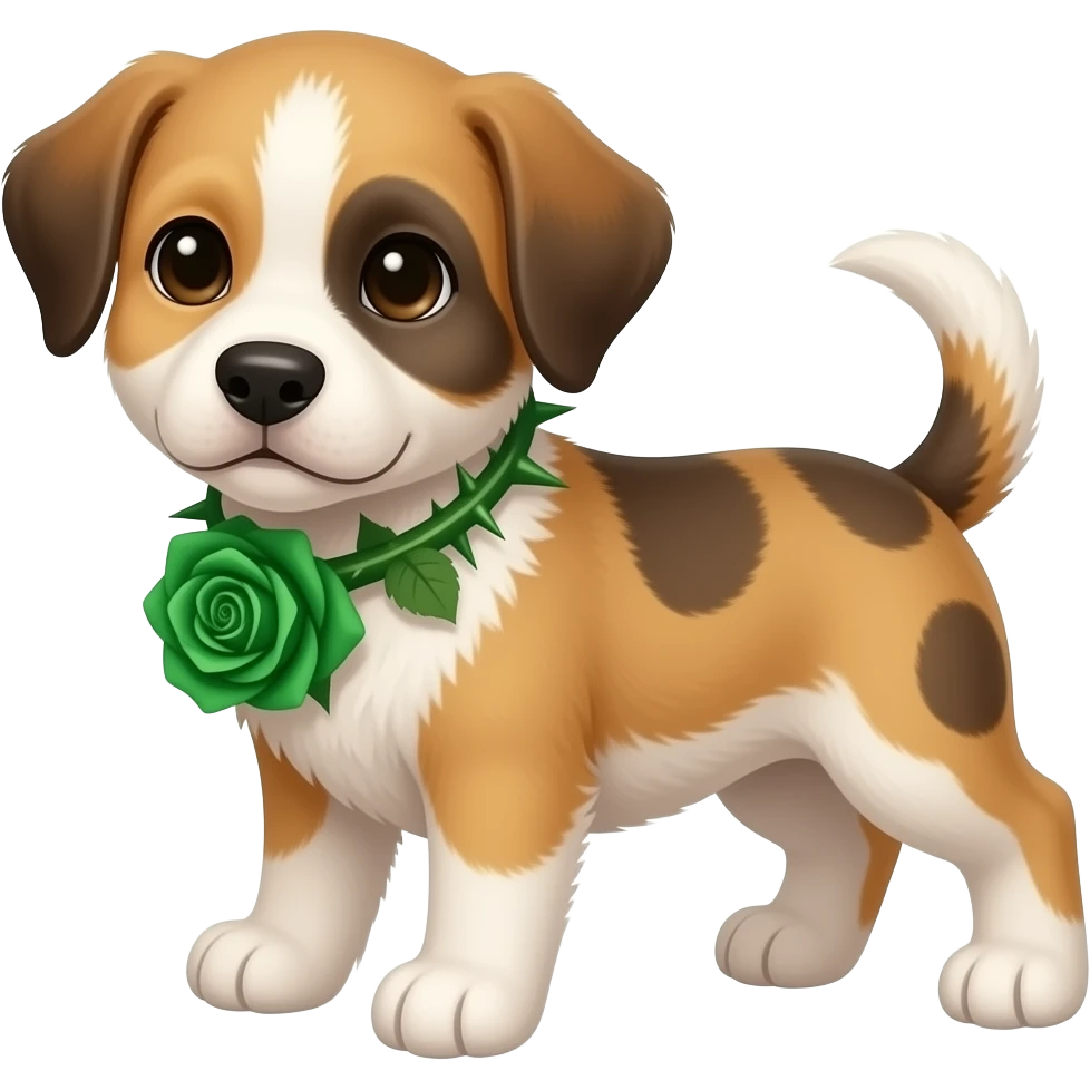 Puppies with emerald green roses and thorns emoji