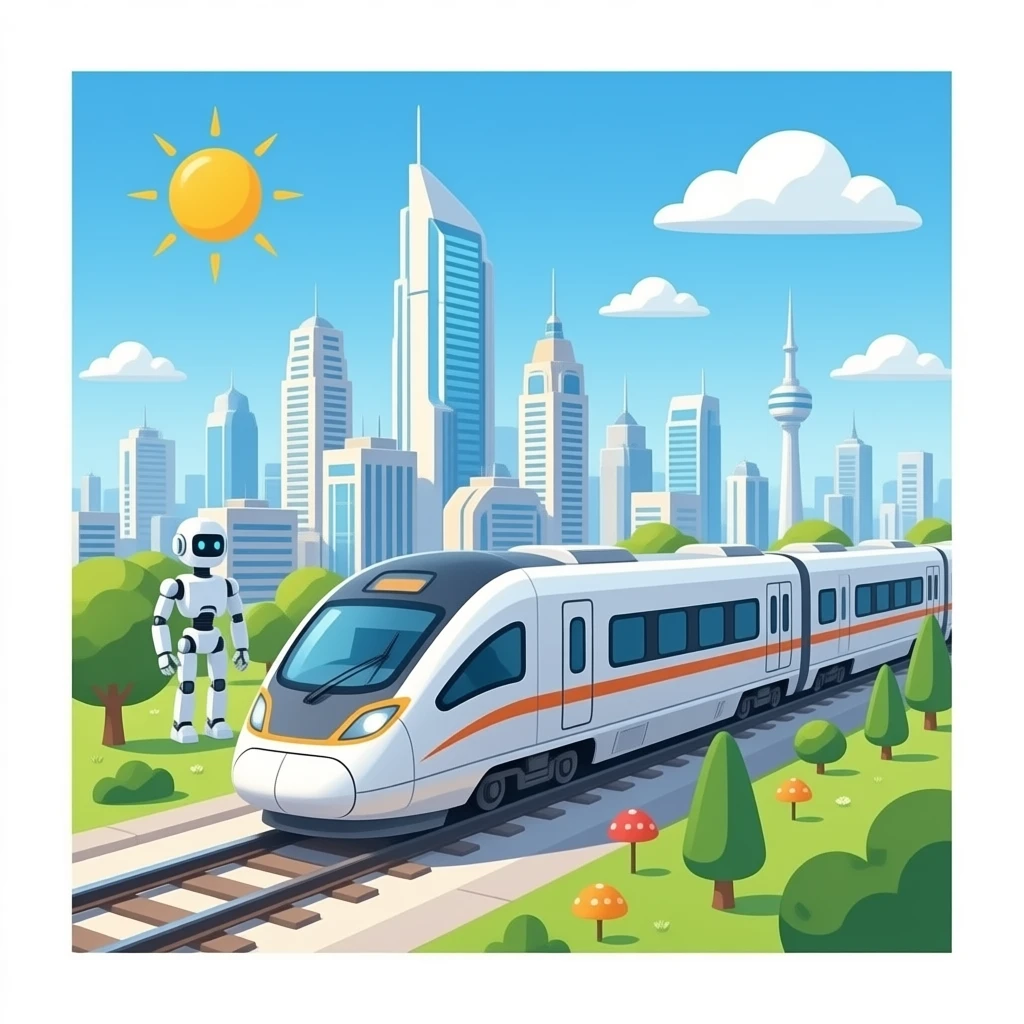 Turbo train in the futuristic robot city emoji