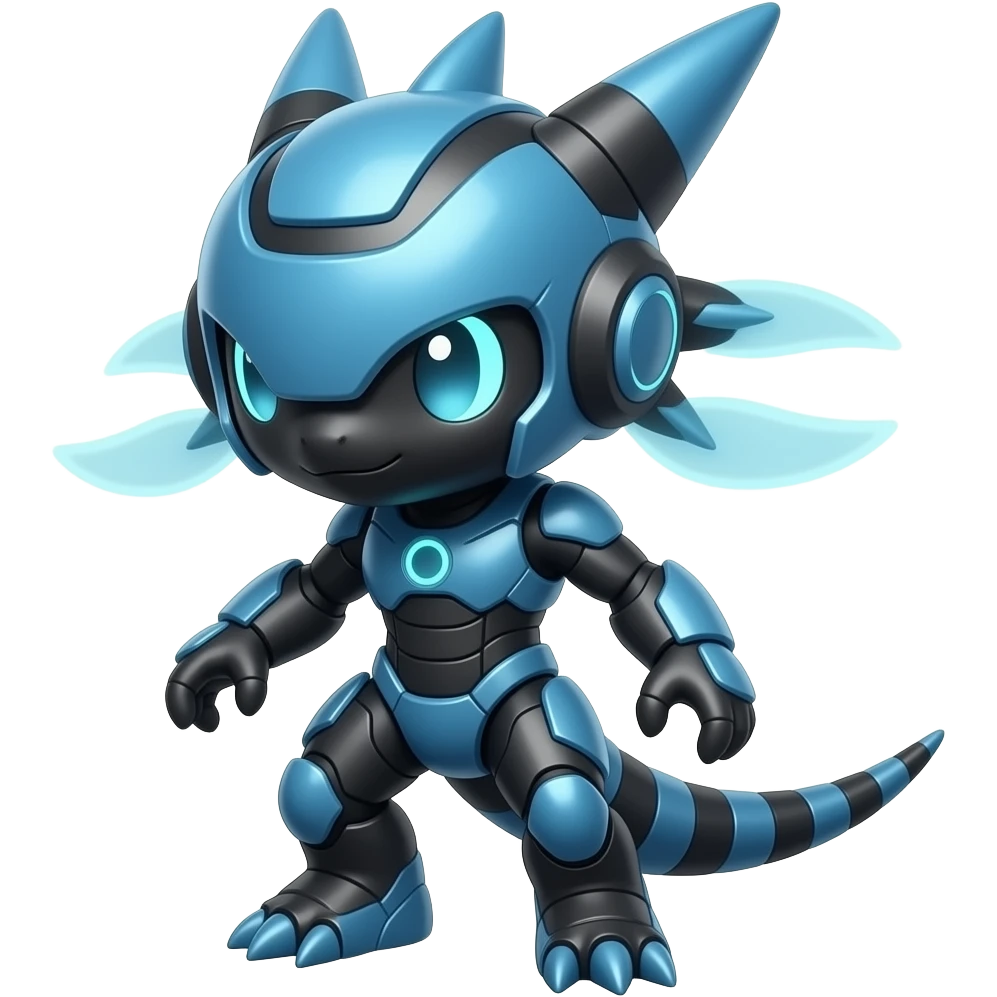 a black-blue Genesect-Raptor-Fakémon—hybrid with a futuristic visor-helmet full bodya black-blue Genesect-Raptor-Fakémon—hybrid with a futuristic visor-helmet full body emoji